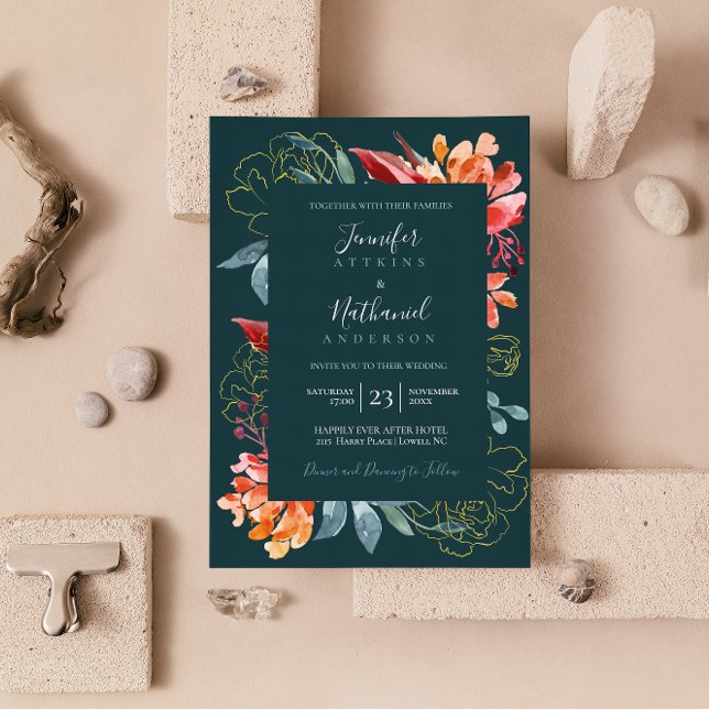 Invitation Vert émeraude rouille orange floral mariage (Créateur téléchargé)