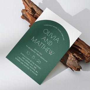 Invitation Vert émeraude typographie moderne arche mariage +