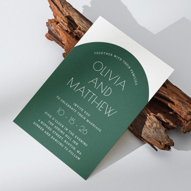 Invitation Vert émeraude typographie moderne arche mariage +  (Créateur téléchargé)