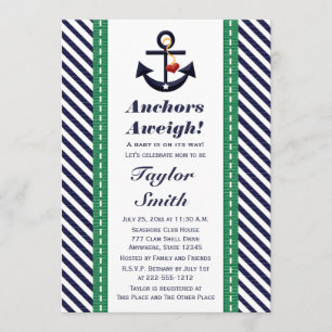 Invitation Vert et baby shower nautique d'Ancre de marine