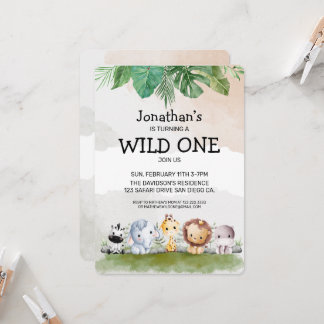 Invitation Vert et beige safari sauvage un Anniversaire