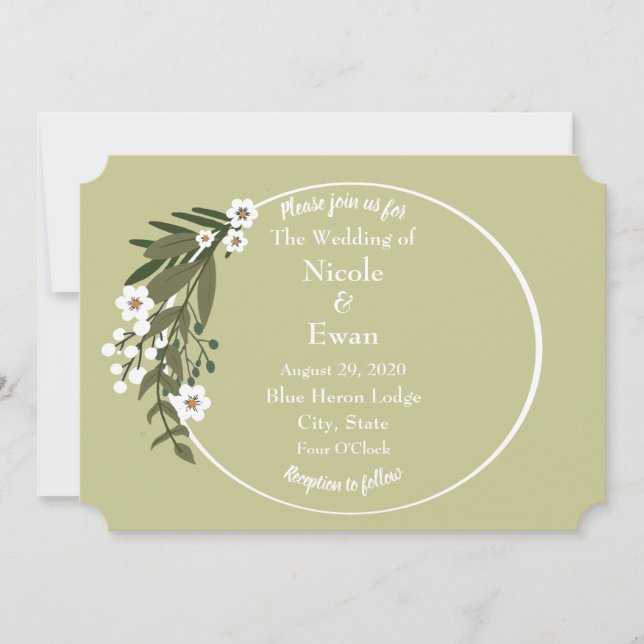 Invitation Vert et blanc floral rustique campagne ou Boho (Devant)