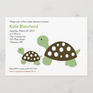 Invitation Vert et Brown Turtle Moderne 5x7 Baby shower