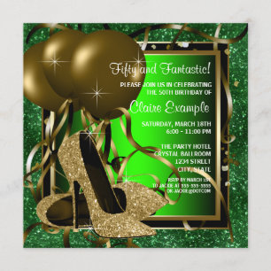Invitation Vert et fête d'anniversaire de la femme de talons