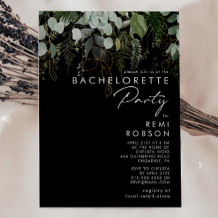 Invitation Vert et feuille d'or noir   Bachelorette