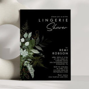 Invitation Vert et feuille d'or noir   Douche Lingerie