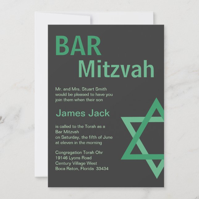 Invitation Vert et gris modernes de Mitzvah Invitiation- de (Devant)