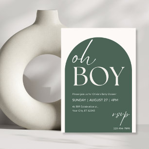 Invitation Vert et ivoire minimaliste Oh Boy Baby shower