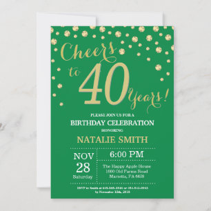Invitation Vert et Or 40e Anniversaire Diamant