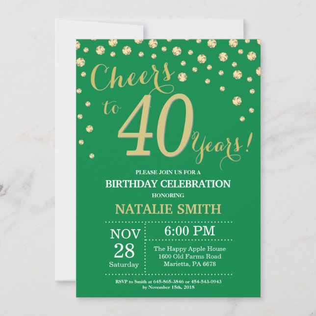 Invitation Vert et Or 40e Anniversaire Diamant (Devant)