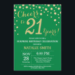 Invitation Vert et or Surprise 21e Anniversaire Diamant<br><div class="desc">Surprise 21e anniversaire Invitation avec Arrière - plan diamant Parties scintillant verte et or. Confetti d'or. Anniversaire adulte. Hommes ou Femmes Anniversaire. Pour plus de personnalisation,  cliquez sur le bouton "Customiser" et utilisez notre outil de conception pour modifier ce modèle.</div>