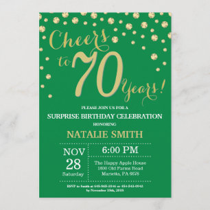 Invitation Vert et or Surprise 70e Anniversaire Diamant
