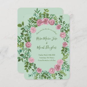 Invitation Vert et rose Mariage Pastel Floral