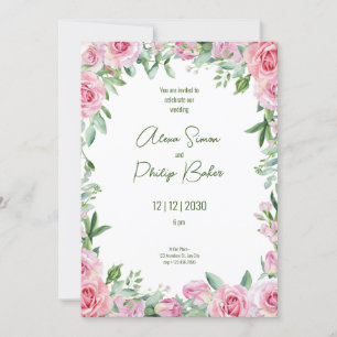 Invitation Vert et rose, vert Mariage d'aquarelle