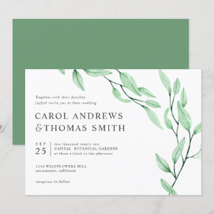 Invitation Vert éthérée mariage Feuille chic