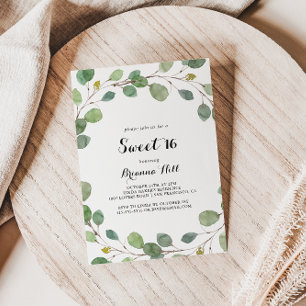 Invitation Vert Eucalyptus Doux 16 Anniversaire