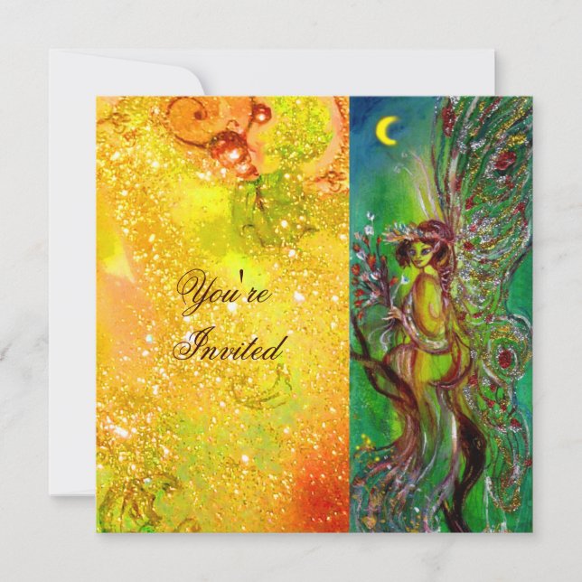 Invitation VERT FAIRY jaune bleu rouge argent (Devant)