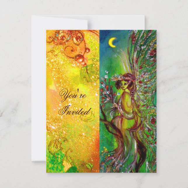 Invitation VERT FAIRY jaune bleu rouge argent (Devant)
