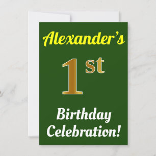 Invitation Vert, Faux Or 1er anniversaire Célébration + Nom