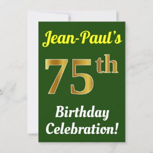 Invitation Vert, Faux Or 75e anniversaire Célébration + Nom