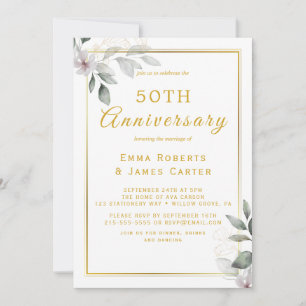 Invitation Vert feuillage 50e anniversaire de mariage doré 