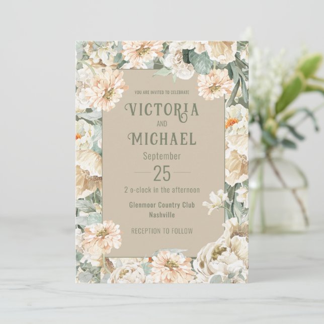Invitation Vert Floral Aquarelle Mariage moderne (Debout devant)