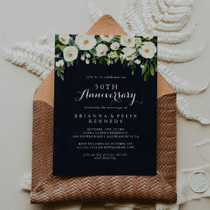 Invitation Vert Floral blanc 50e anniversaire Mariage