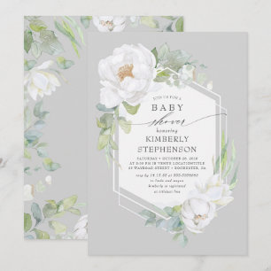 Invitation Vert floral blanc Baby shower moderne élégant