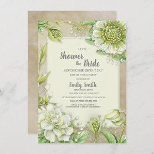 Invitation Vert floral blanc crémeux Fête des mariées rustiqu