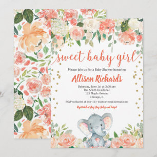 Invitation Vert floral de corail de pêche de baby shower de