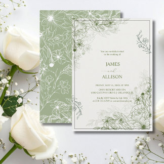 Invitation Vert Floral Élégant Sauge