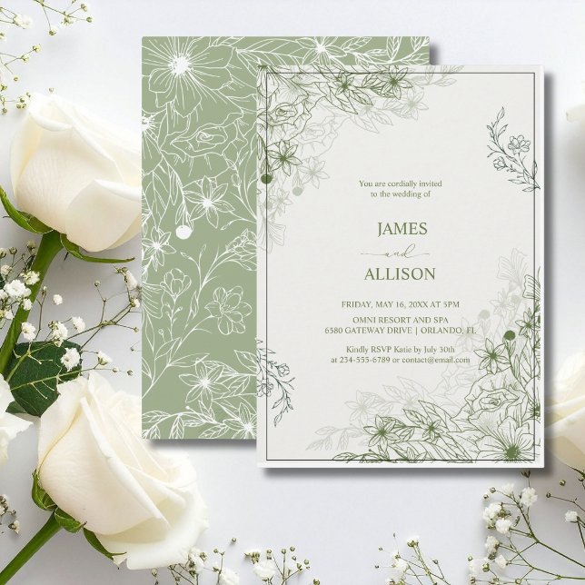 Invitation Vert Floral Élégant Sauge (Créateur téléchargé)