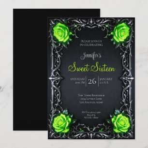 Invitation Vert Floral gothique Sweet 16