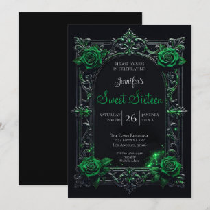 Invitation Vert Floral Gothique Sweet 16