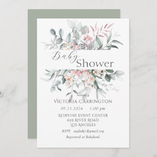 Invitation Vert floral rose Élégant Baby shower