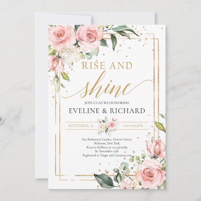 Invitation Vert floral rose vif eucalyptus mariage (Devant)