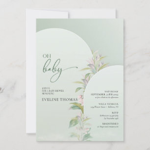 Invitation vert folaige blush floral boho oh bébé
