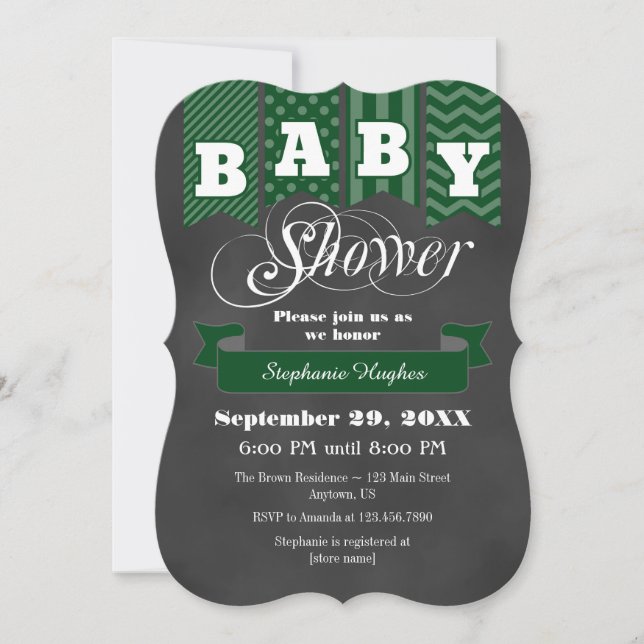Invitation vert-foncé de baby shower de drapeau de (Devant)