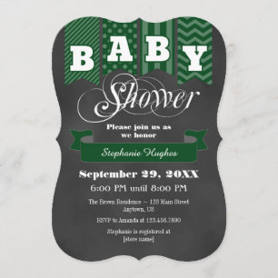 Invitation vert-foncé de baby shower de drapeau de