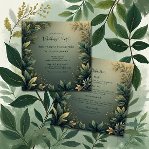 Invitation vert foncé élégant nature mariage tout en un