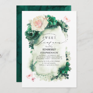 Invitation Vert foncé et rose Floral Bohemian Sweet 16e