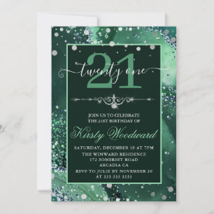 Invitation Vert foncé Faux Paillettes Agate Anniversaire