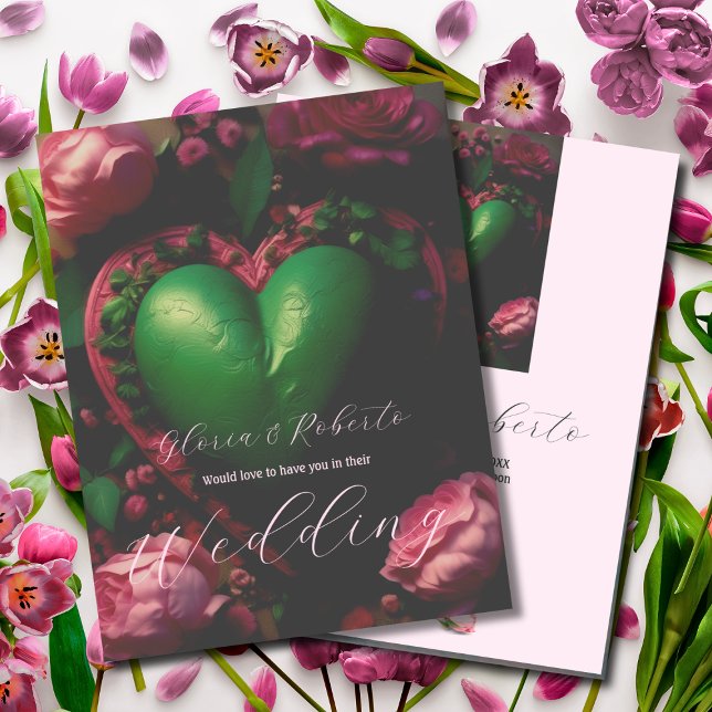 Invitation Vert foncé Milagro Coeur et rose Roses Mariage (Créateur téléchargé)
