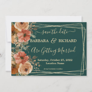 Invitation Vert foncé or aquarelle florale Date de sauvegarde