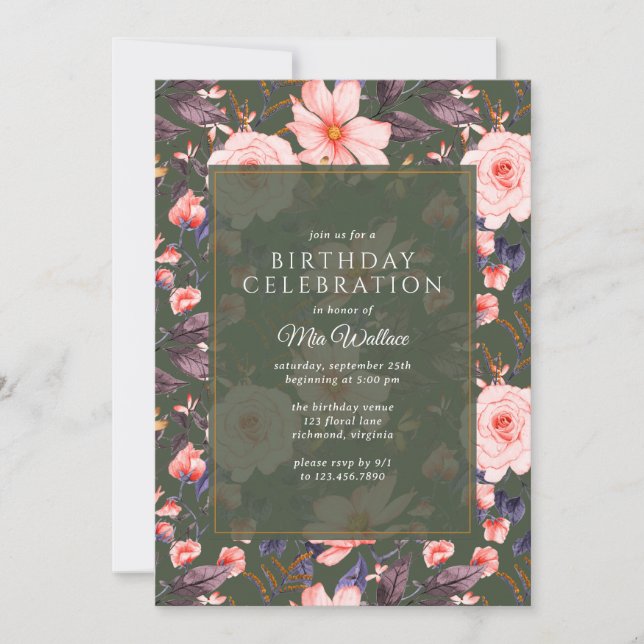 Invitation Vert forestier + Flore rose pâle | Jardin Annivers (Devant)