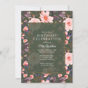 Invitation Vert forestier + Flore rose pâle   Jardin Annivers