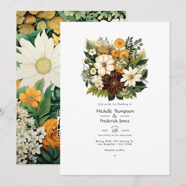Invitation Vert forêt, Marron Chocolat, Mariage Marron Artisa (Devant / Derrière)