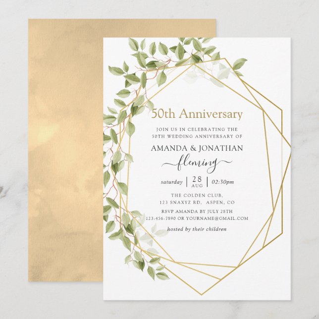 Invitation Vert géométrique 50e anniversaire de mariage (Devant / Derrière)