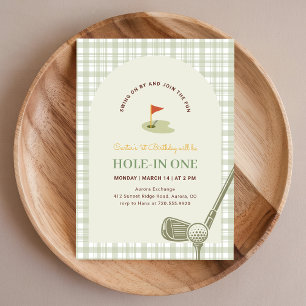 Invitation Vert Gingham Trous en Un Enfants Golf Premier Anni