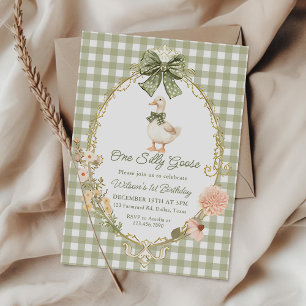 Invitation Vert Gingham Un Oie Idiote 1er Anniversaire